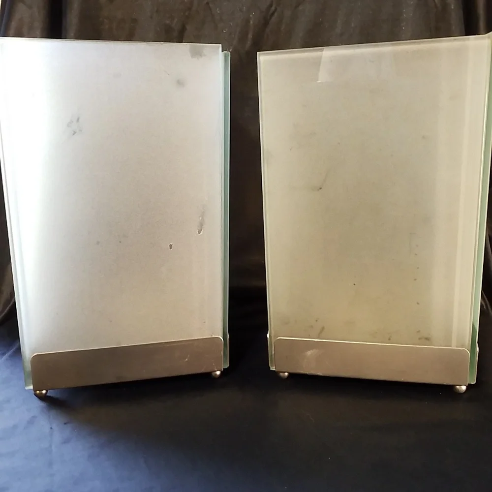 ILLUMINATIONS CANDLE HOLDERS Set of TWO METAL GLASS SOMA HURRICANE